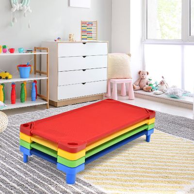 Costway Pack of 4 Kids Stackable Naptime Cot 51''Lx23''W Daycare Rest Mat Colorful Image 2
