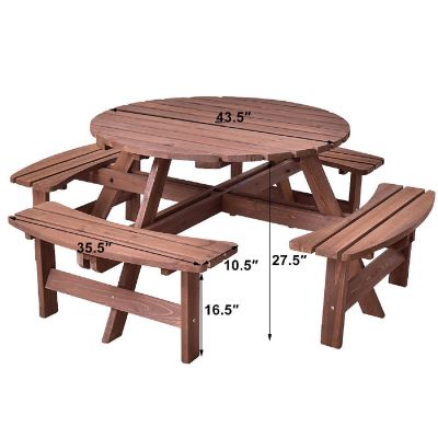 Costway Patio 8 Seat Wood PicnicTable Beer Dining Seat Bench Set Pub Garden Yard Image 1