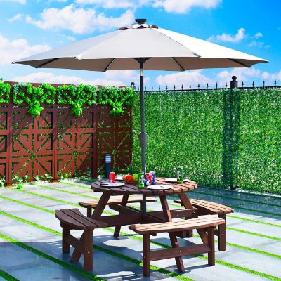 Costway Patio 8 Seat Wood PicnicTable Beer Dining Seat Bench Set Pub Garden Yard Image 3