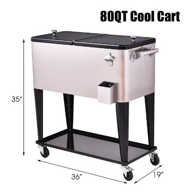 Costway Patio Cooler Rolling Outdoor Stainless Steel Ice Beverage Chest Pool 80 Quart Image 1