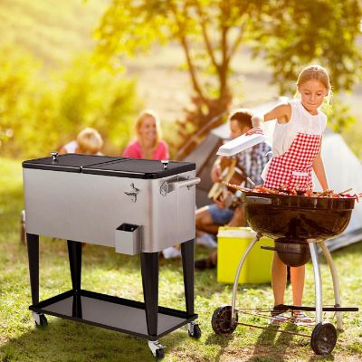 Costway Patio Cooler Rolling Outdoor Stainless Steel Ice Beverage Chest Pool 80 Quart Image 3