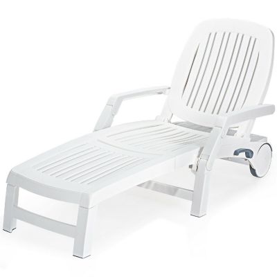 Costway Patio Lounge Chair Chaise Adjustable Recliner Weather Resistant Wheels Image 1