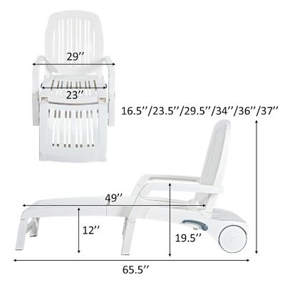 Costway Patio Lounge Chair Chaise Adjustable Recliner Weather Resistant Wheels Image 2