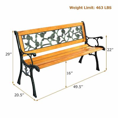 Costway Patio Park Garden Bench Porch Chair Outdoor Deck Cast Iron Hardwood Rose Image 1