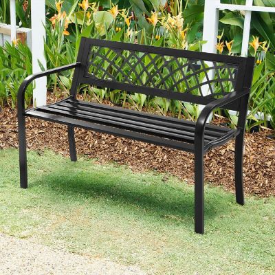 Costway Patio Park Garden Bench Porch Path Chair Outdoor Deck Steel Frame Image 2