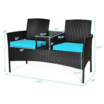 Costway Patio Rattan Conversation Set Seat Sofa Cushioned Loveseat Chairs Turquoise Image 2