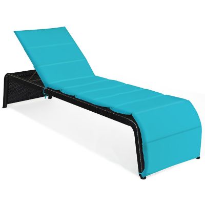Costway Patio Rattan Lounge Chair Chaise Recliner Back Adjustable Cushioned Turquoise Image 1