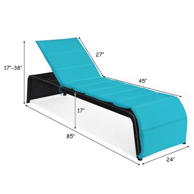 Costway Patio Rattan Lounge Chair Chaise Recliner Back Adjustable Cushioned Turquoise Image 2