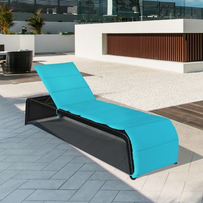 Costway Patio Rattan Lounge Chair Chaise Recliner Back Adjustable Cushioned Turquoise Image 3