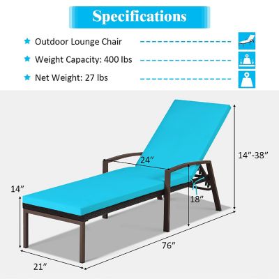 Costway Patio Rattan Lounge Chair Chaise Recliner Back Adjustable w/Cushion Turquoise Image 1