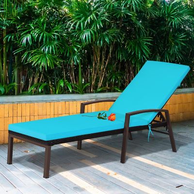 Costway Patio Rattan Lounge Chair Chaise Recliner Back Adjustable w/Cushion Turquoise Image 2