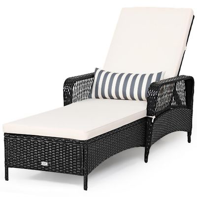Costway PE Rattan Chaise Lounge Chair Armrest Recliner Adjustable Pillow Black Image 1
