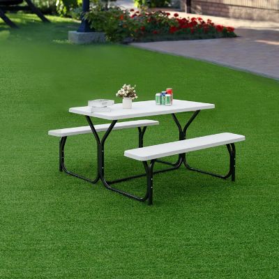 Costway Picnic Table Bench Set Outdoor Backyard Patio Garden Party Dining All Weather White Image 1