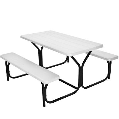 Costway Picnic Table Bench Set Outdoor Backyard Patio Garden Party Dining All Weather White Image 3