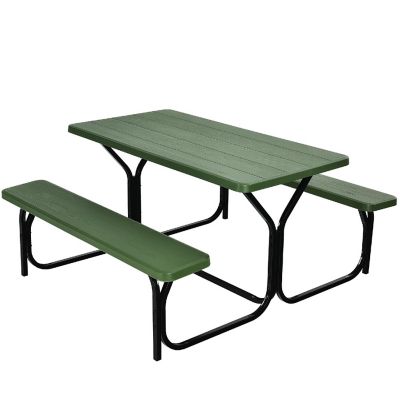 Costway Picnic Table Bench Set Outdoor Camping Backyard Garden Patio Party All Weather Green Image 1