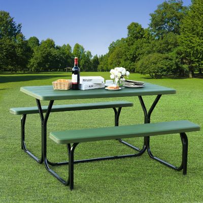 Costway Picnic Table Bench Set Outdoor Camping Backyard Garden Patio Party All Weather Green Image 1