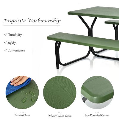 Costway Picnic Table Bench Set Outdoor Camping Backyard Garden Patio Party All Weather Green Image 3