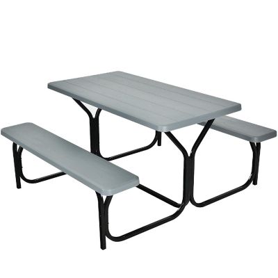 Costway Picnic Table Bench Set Outdoor Camping Backyard Patio Garden Party All Weather Grey Image 1