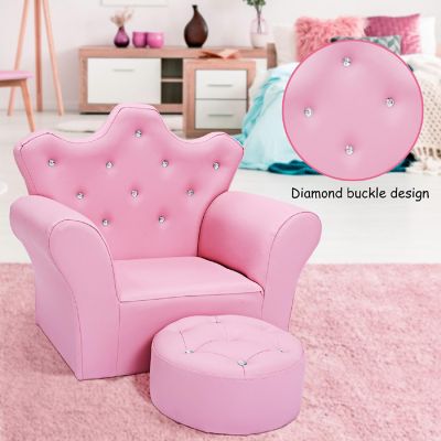 Costway Pink Kids Sofa Armrest Chair Couch Children Toddler Birthday Gift with Ottoman Pink Image 1