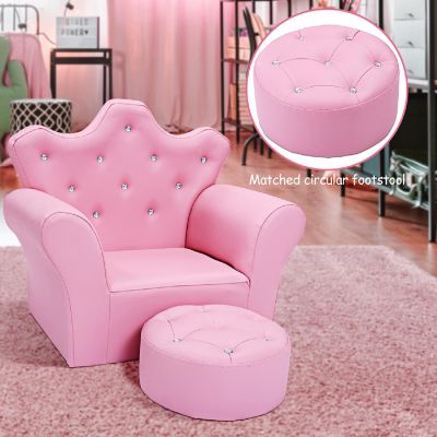 Costway Pink Kids Sofa Armrest Chair Couch Children Toddler Birthday Gift with Ottoman Pink Image 2