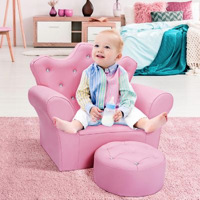 Costway Pink Kids Sofa Armrest Chair Couch Children Toddler Birthday Gift with Ottoman Pink Image 3