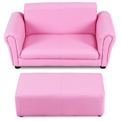 Costway Pink Kids Sofa Armrest Chair Couch Lounge Children Birthday Gift w/ Ottoman Image 1