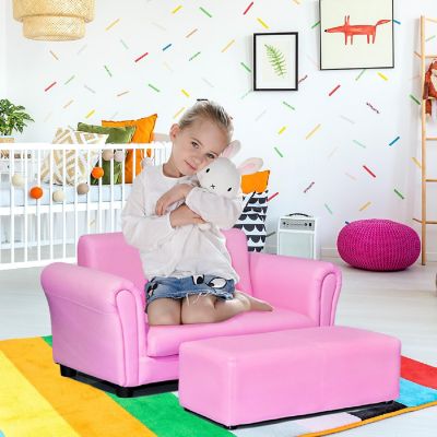 Costway Pink Kids Sofa Armrest Chair Couch Lounge Children Birthday Gift w/ Ottoman Image 2