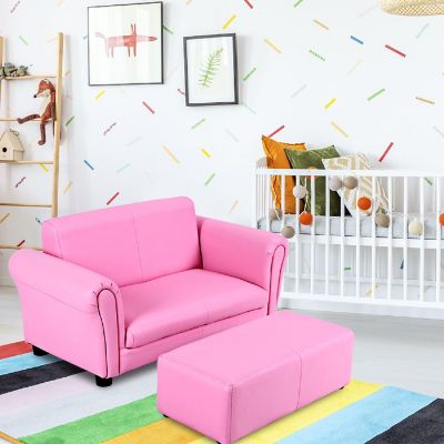 Costway Pink Kids Sofa Armrest Chair Couch Lounge Children Birthday Gift w/ Ottoman Image 3