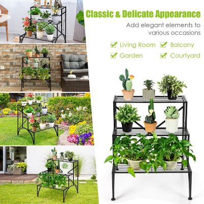 Costway Plant Rack 3-Tier Metal Plant Stand Garden Shelf Stair Style Decorative Image 2