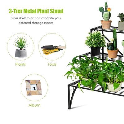 Costway Plant Rack 3-Tier Metal Plant Stand Garden Shelf Stair Style Decorative Image 3