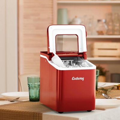 Costway Portable Ice Maker Machine Countertop 26Lbs/24H Self-cleaning w/ Scoop Red Image 2