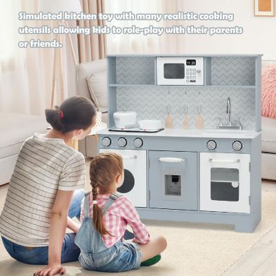 Costway Pretend Play Kitchen Wooden Toy Set for Kids w/ Realistic Light & Sound Image 3