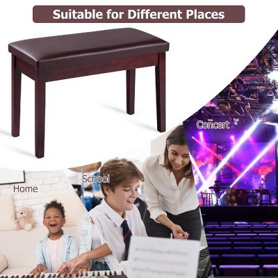 Costway PU Leather Piano Bench Padded Double Duet Keyboard Seat Storage Brown Image 3
