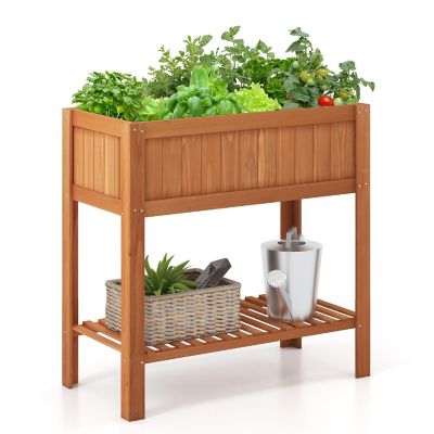 Costway Raised Garden Bed 39 x 20 x 39 in Outdoor Fir Wood Planter Box with Storage Shelf Image 1