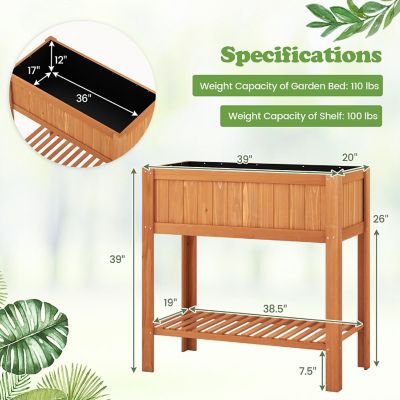 Costway Raised Garden Bed 39 x 20 x 39 in Outdoor Fir Wood Planter Box with Storage Shelf Image 2