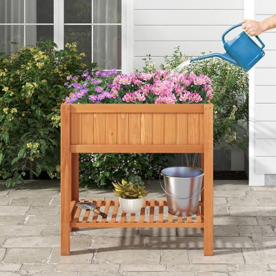 Costway Raised Garden Bed 39 x 20 x 39 in Outdoor Fir Wood Planter Box with Storage Shelf Image 3