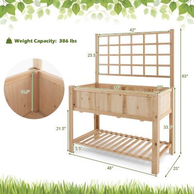 Costway Raised Garden Bed Elevated Wooden Planter Box with Trellis & Open Storage Shelf Image 3