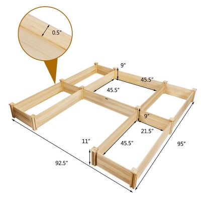 Costway Raised Garden Bed Wooden Garden Box Planter Container U-Shaped Bed 92.5x95x11in Image 1