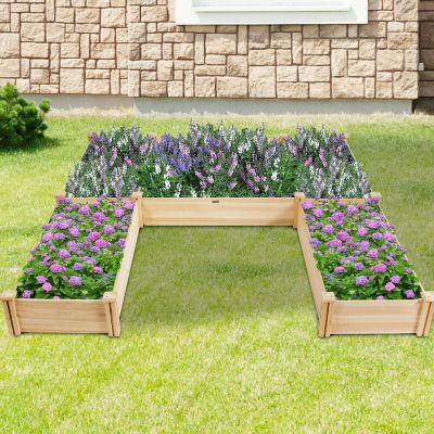 Costway Raised Garden Bed Wooden Garden Box Planter Container U-Shaped Bed 92.5x95x11in Image 2