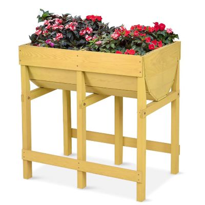 Costway Raised Wooden V Planter Elevated Vegetable Flower Bed Free Standing Planting with liner Image 1