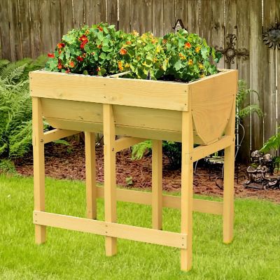 Costway Raised Wooden V Planter Elevated Vegetable Flower Bed Free Standing Planting with liner Image 2