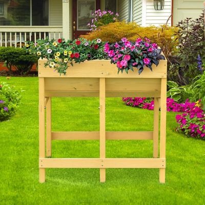 Costway Raised Wooden V Planter Elevated Vegetable Flower Bed Free Standing Planting with liner Image 3