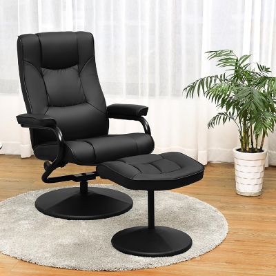 Costway Recliner Chair Swivel PU Leather Lounge Accent Armchair w/ Ottoman Black Image 2