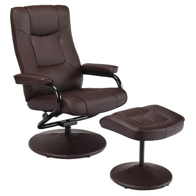 Costway Recliner Chair Swivel PU Leather Lounge Accent Armchair w/ Ottoman Brown Image 1