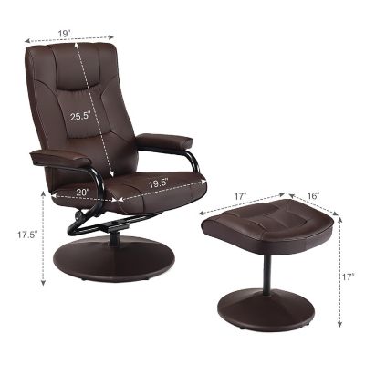 Costway Recliner Chair Swivel PU Leather Lounge Accent Armchair w/ Ottoman Brown Image 1