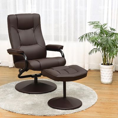 Costway Recliner Chair Swivel PU Leather Lounge Accent Armchair w/ Ottoman Brown Image 2