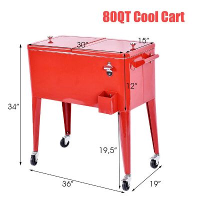 Costway Red Outdoor Patio 80 Quart Cooler Cart Ice Beer Beverage Chest Party Portable Image 1