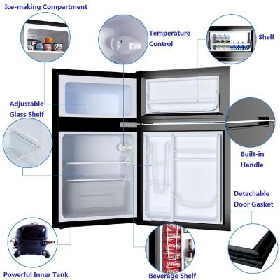 Costway Refrigerator Small Freezer Cooler Fridge Compact 3.2 cu ft. Unit, Black Image 2