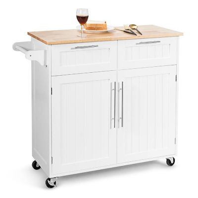 Costway Rolling Kitchen Cart Island Heavy Duty Storage Trolley Cabinet Utility White Image 1