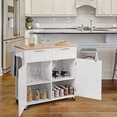 Costway Rolling Kitchen Cart Island Heavy Duty Storage Trolley Cabinet Utility White Image 1